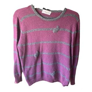 Vintage 80s Crazy Time Rabbit Striped Purple Wool Angora Sweater Made in Italy M